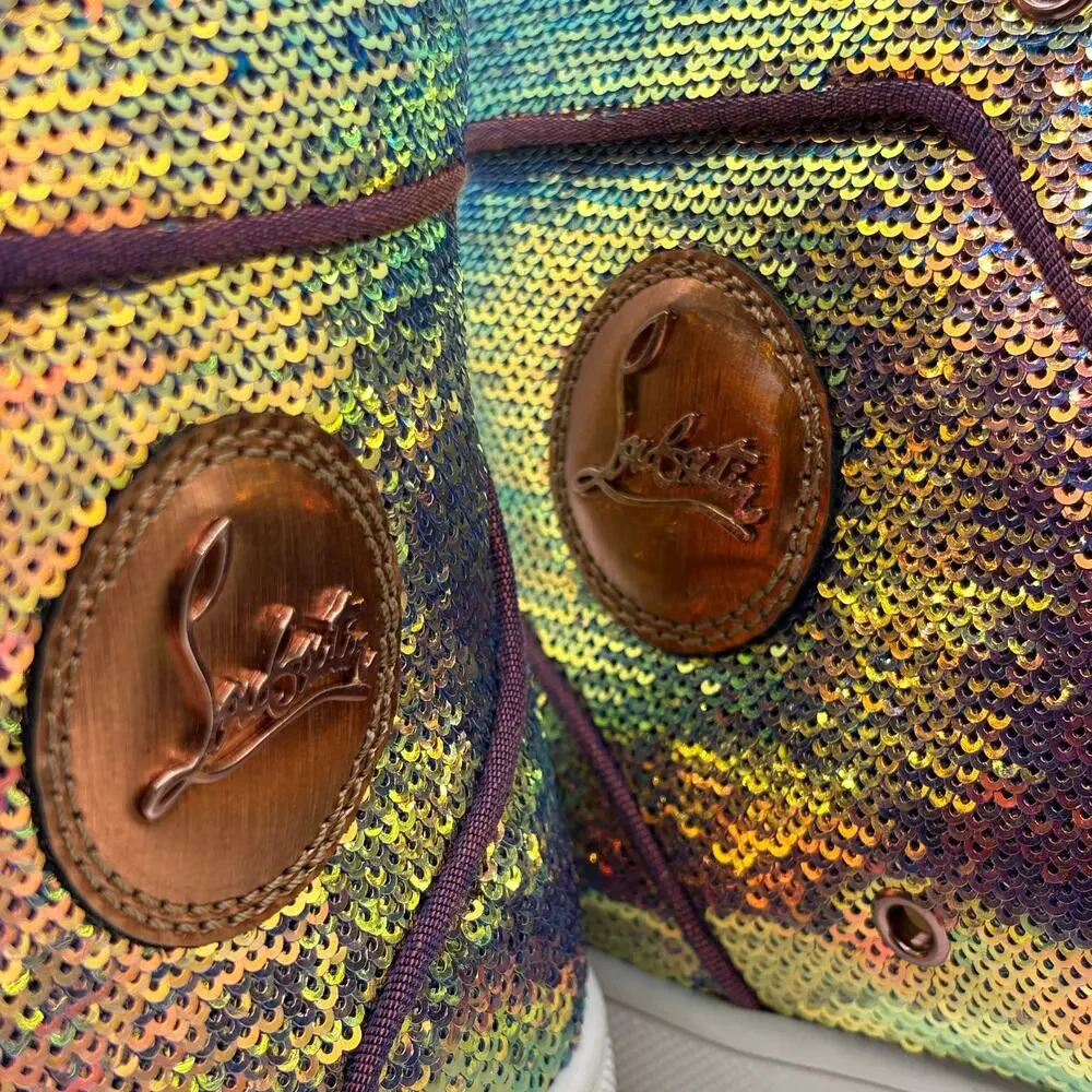 CHRISTIAN LOUBOUTIN Louis Orlato High Top Sneaker Sequin Rainbow Sz 43.5 $2200